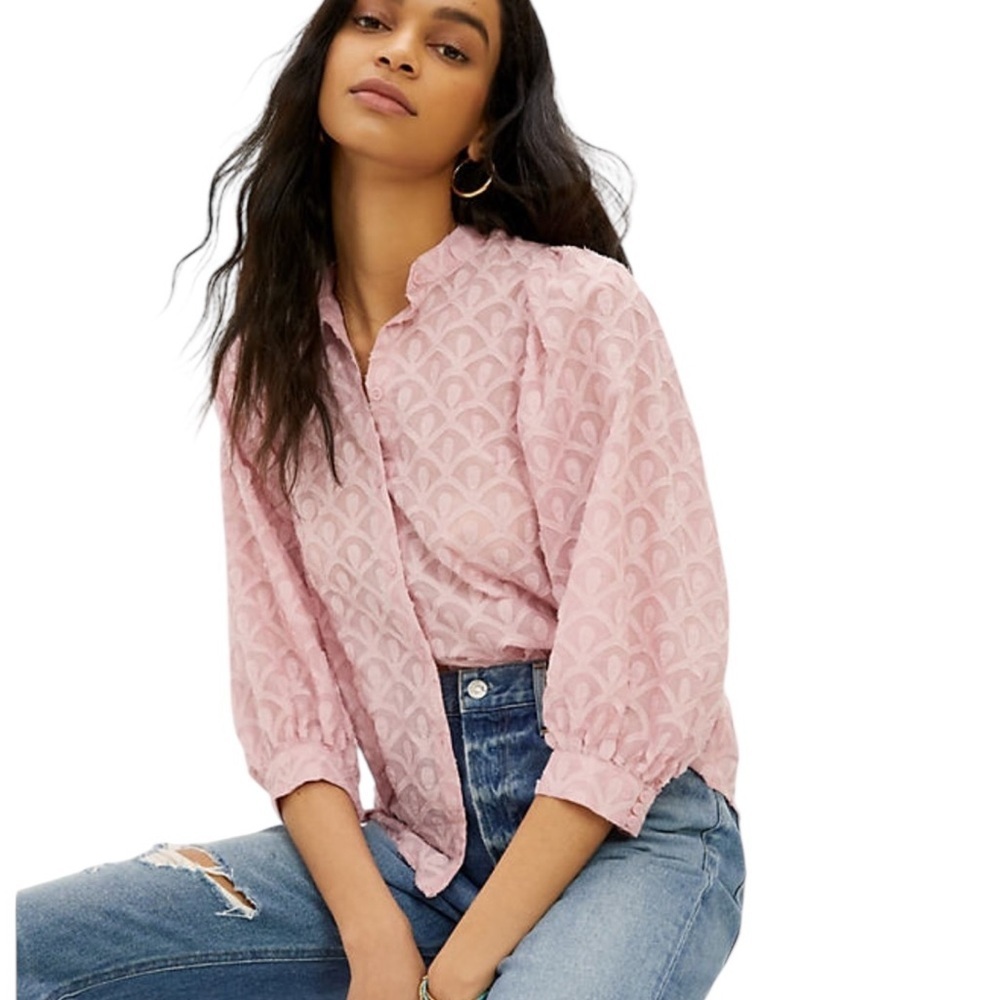 ANTHROPOLOGIE PILCRO The Bella Femme Button Down Blouse in Pink Size XS